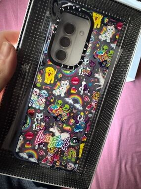 Lisa Frank Rainbow Animal Sticker Print Phone Case - Black Background